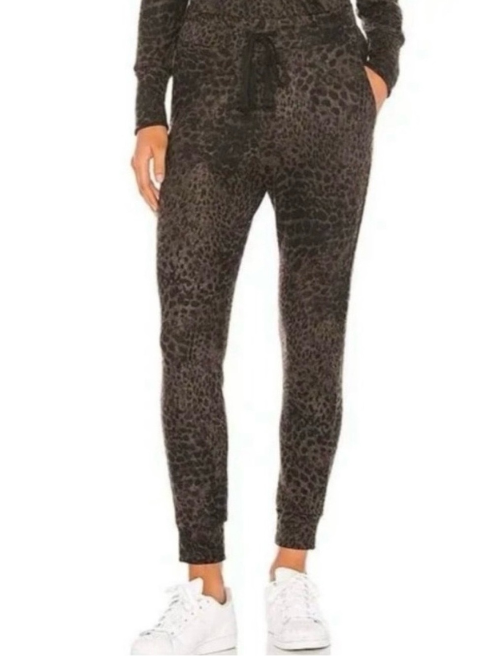Sundry Brushed Fleece Brown/Black Cheetah Print Jogger Sweatpants